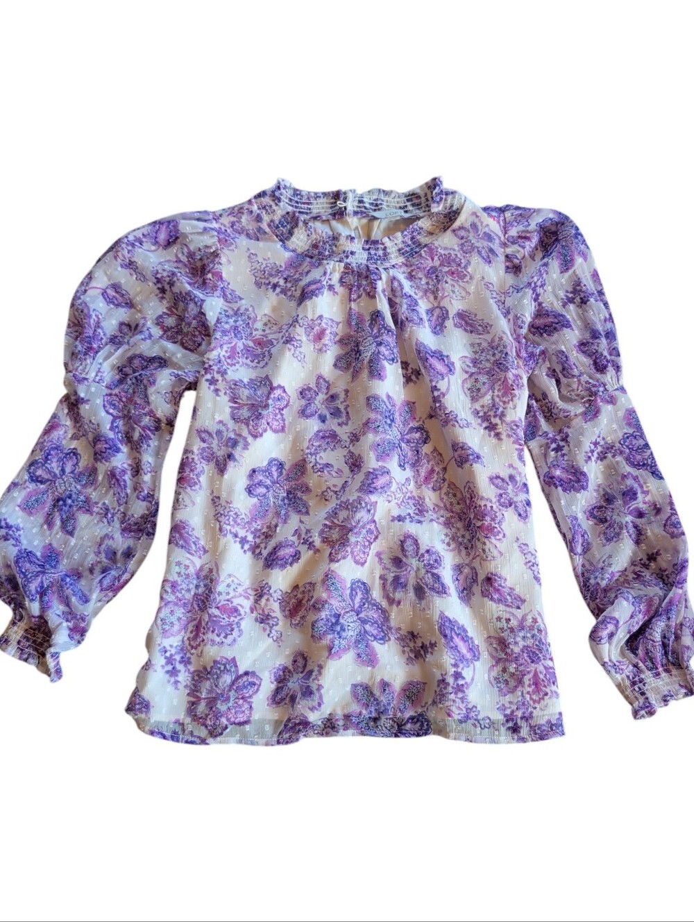 LOFT Cream Blouse with Purple Floral Print (#D216)